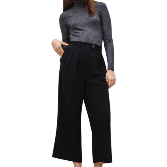 Aritzia Babaton Eckhardt Pleated Wide Leg High Waist Pants Black Trousers Size 4 - Picture 5 of 13